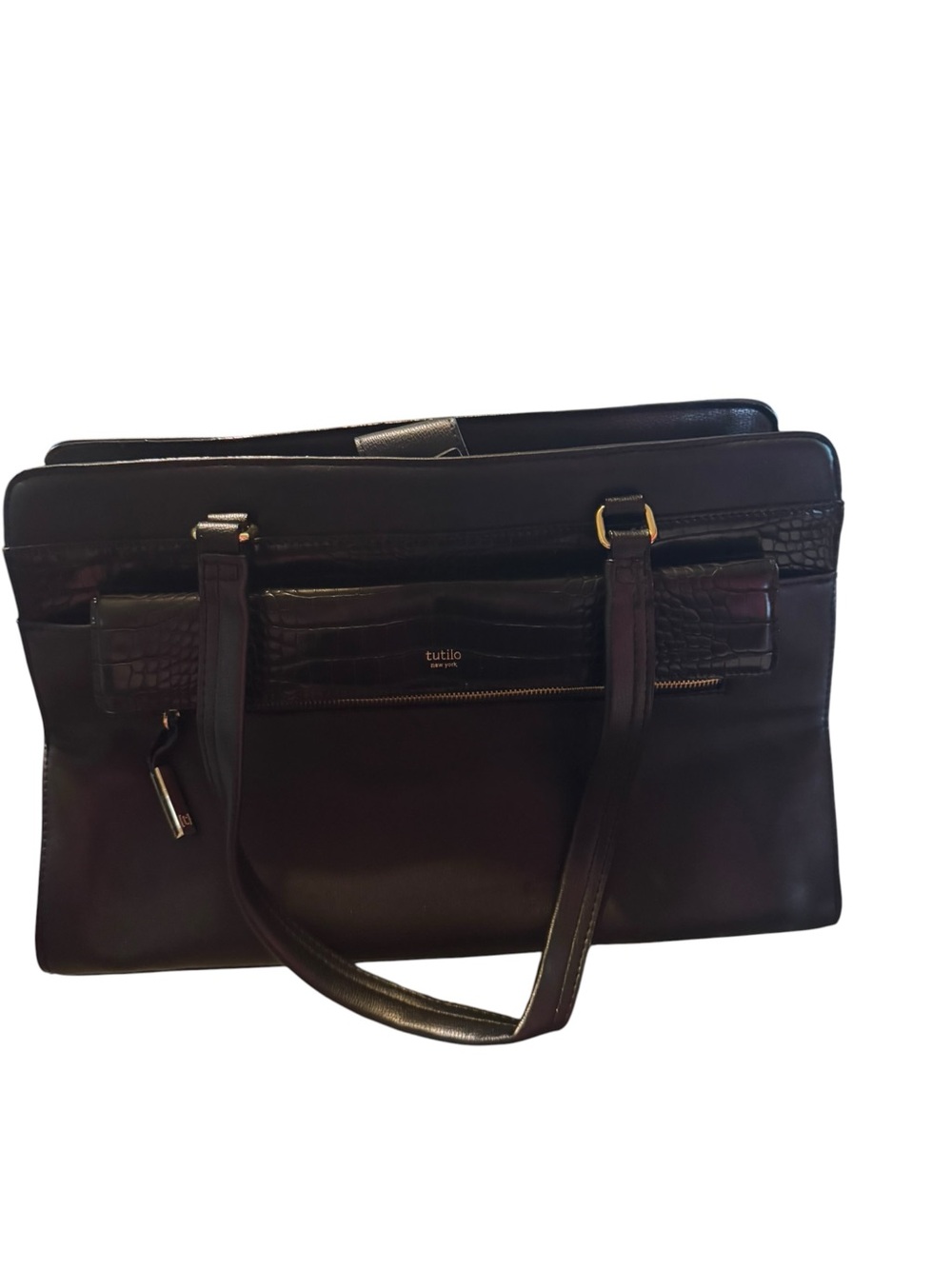 Tutilo Black Croc-Embossed Briefcase/Laptop Bag